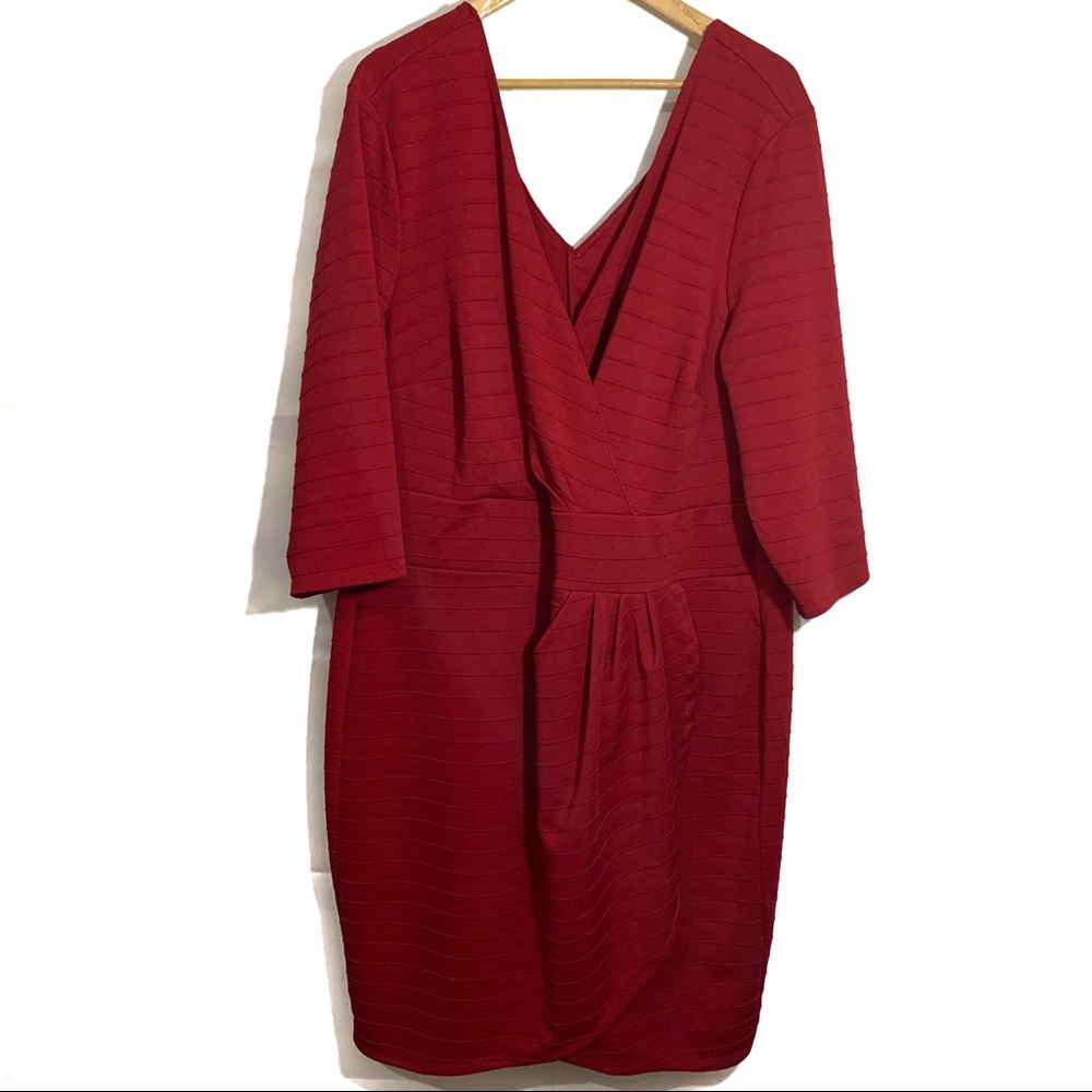 Love Squared red dress deep v-neck 3X faux wrap